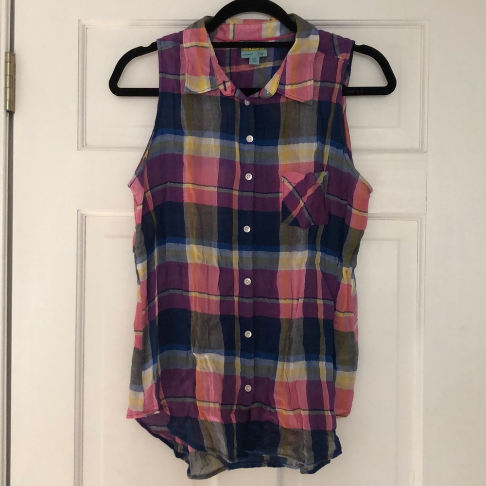 Multicolor Plaid C&C California Button Down Tank